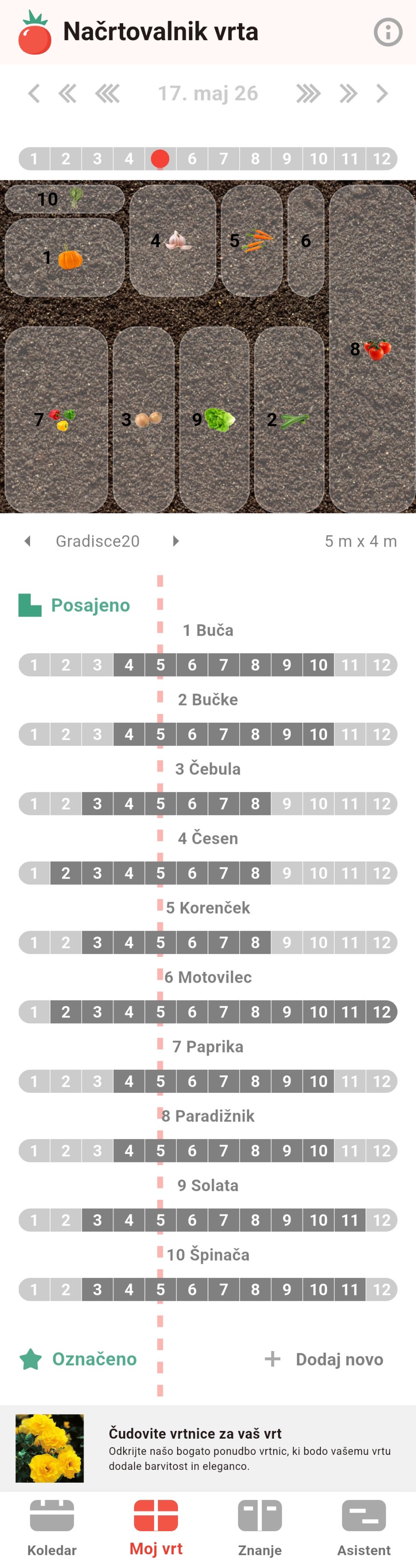 Posnetek zaslona aplikacije Posadi.si